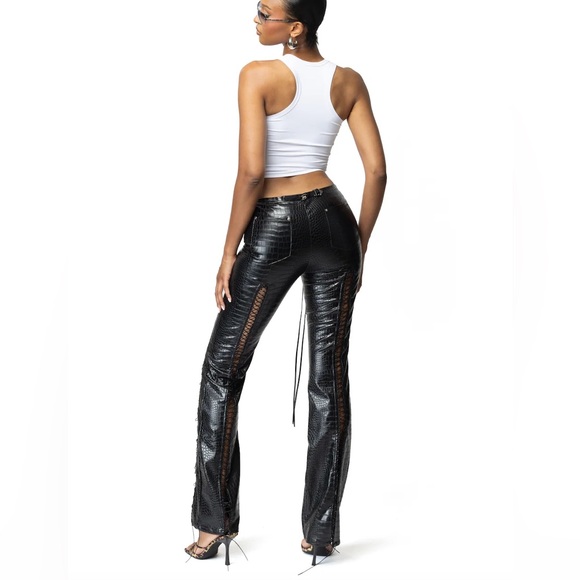 Wmnswear Coax Pant Black Faux-Croc Lace-Trim Flared Pants - Picture 2 of 7